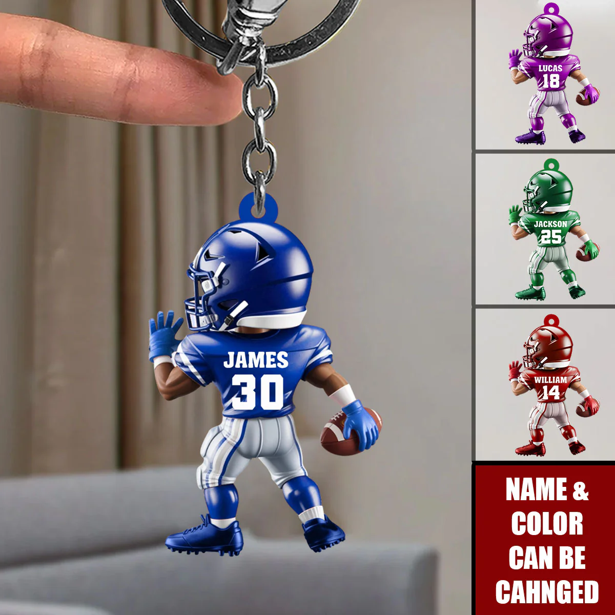 Personalized American Football - Custom Player Uniform Keychain - Image 4