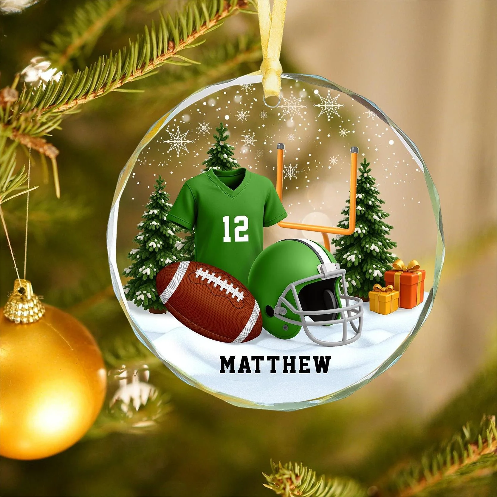 Personalized American Football Glass Ornament - Christmas Gift For Football Player - Image 2