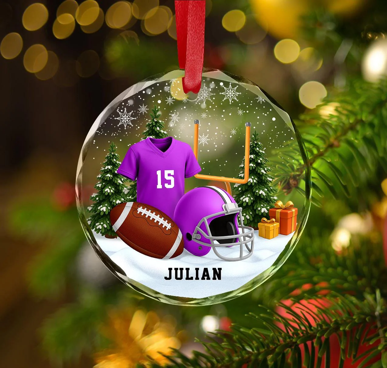 Personalized American Football Glass Ornament - Christmas Gift For Football Player - Image 3