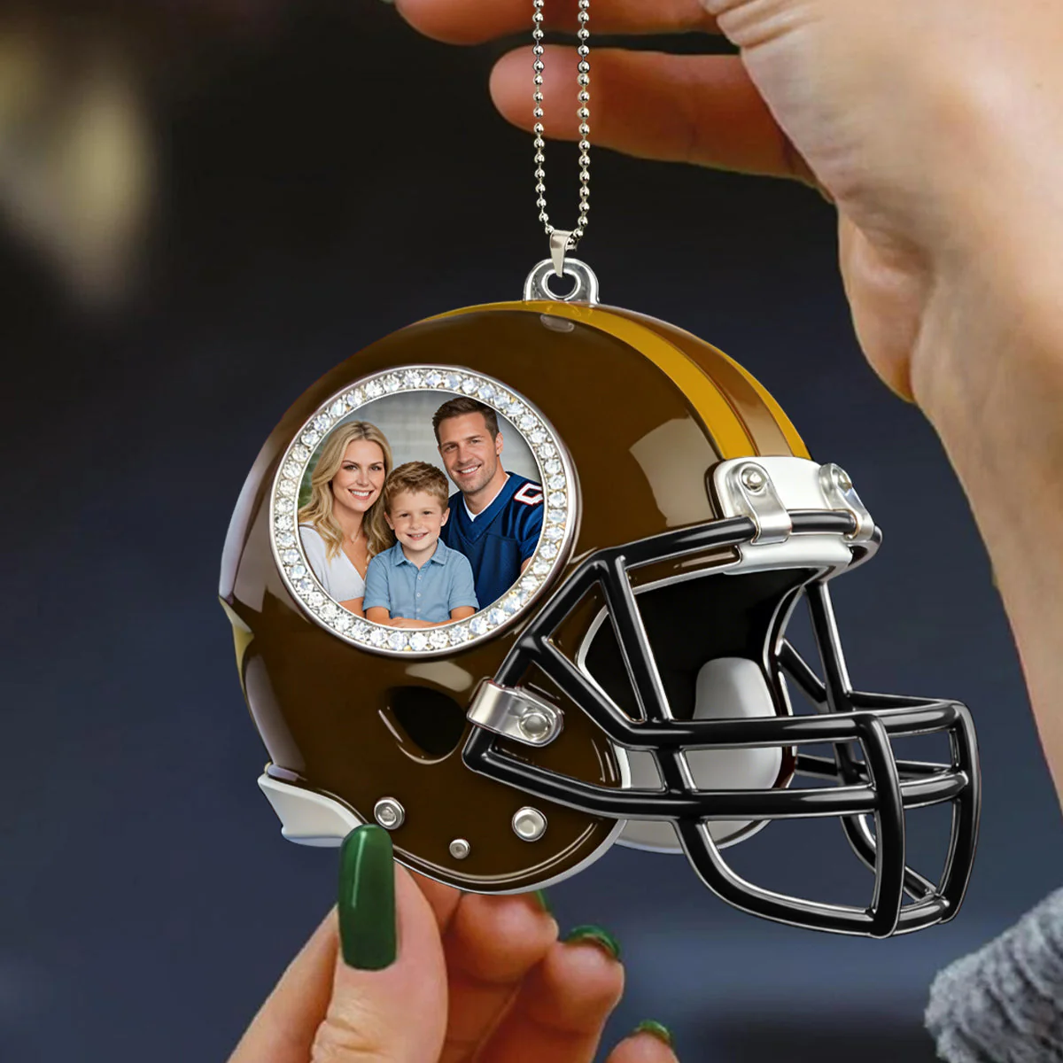 Personalized American football helmet themed photo car pendant - Image 2