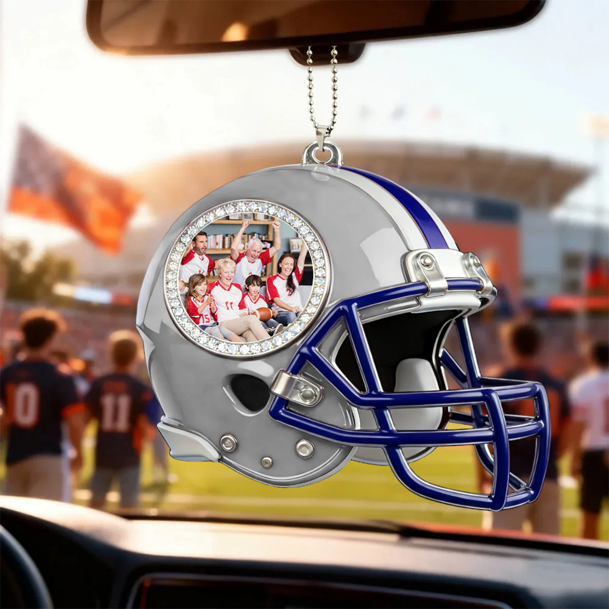 Personalized American football helmet themed photo car pendant - Image 3