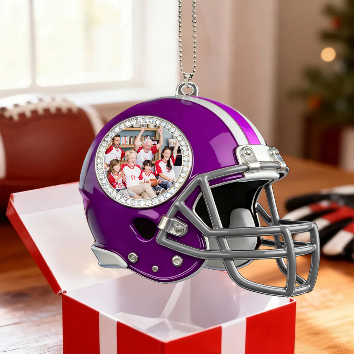 Personalized American football helmet themed photo car pendant - Image 4