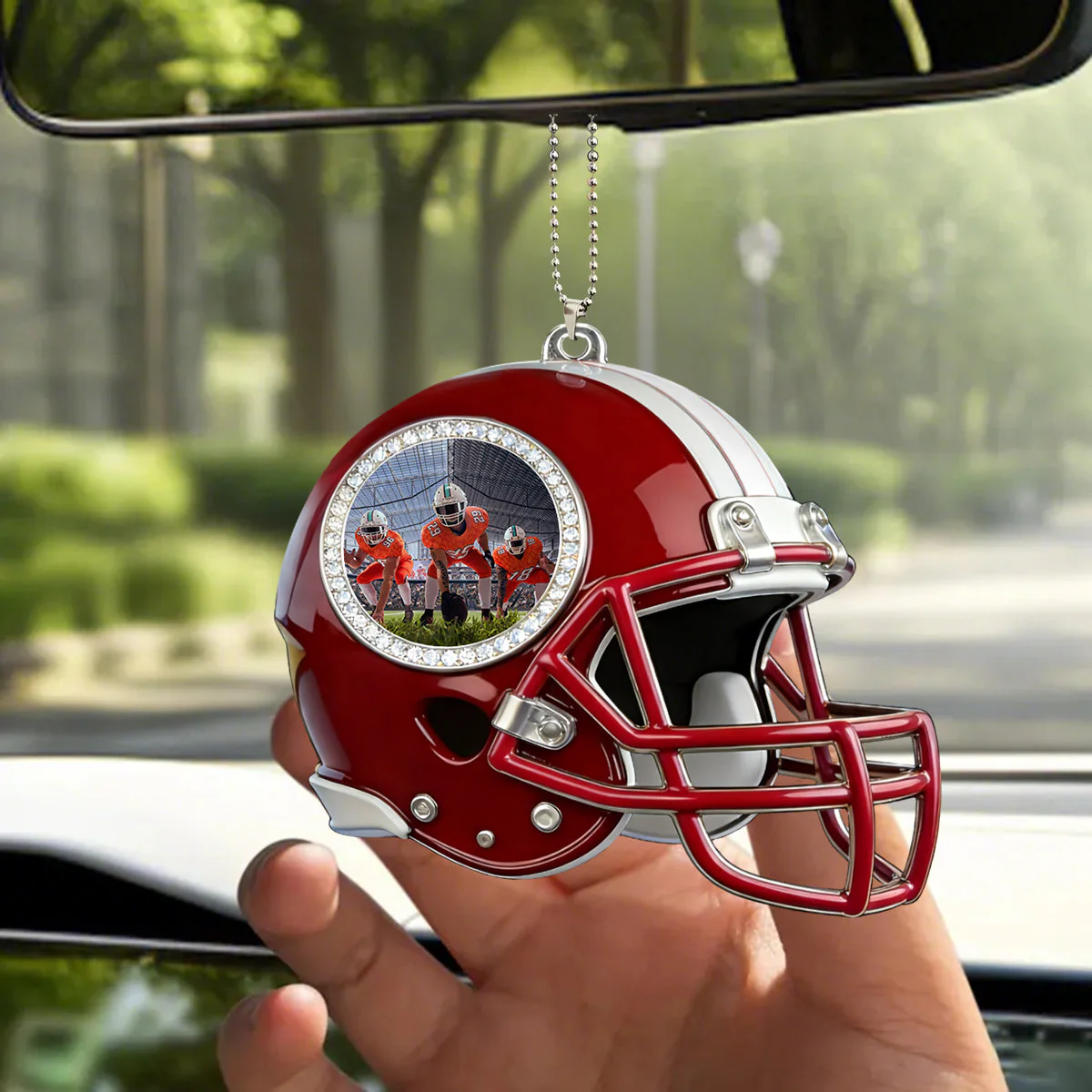 Personalized American football helmet themed photo car pendant - Image 5