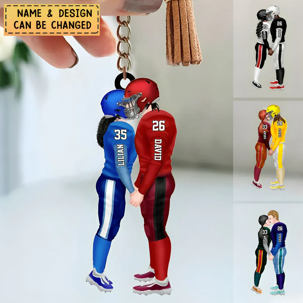 Personalized American Football Kissing Couple Keychain - Image 2