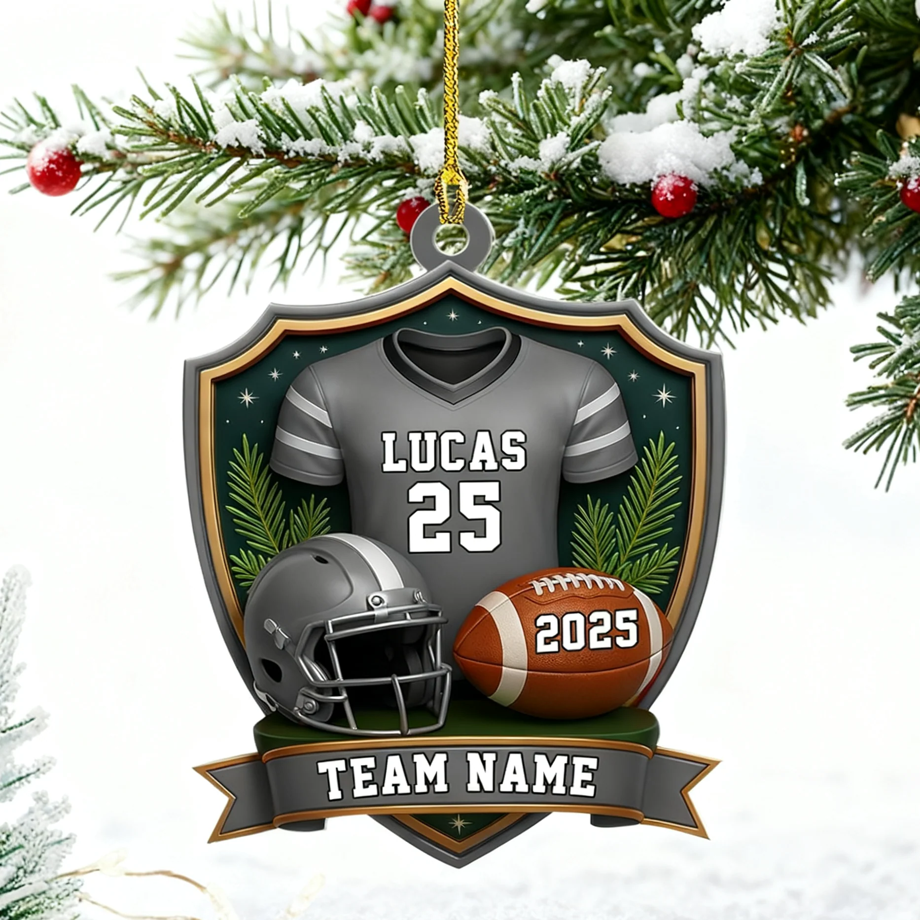 Personalized American Football Shoulder Pads and Helmet Ornament - Image 4