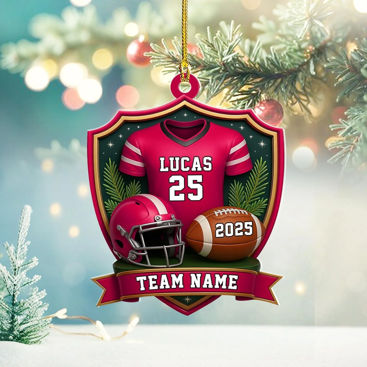 Personalized American Football Shoulder Pads and Helmet Ornament - Image 5