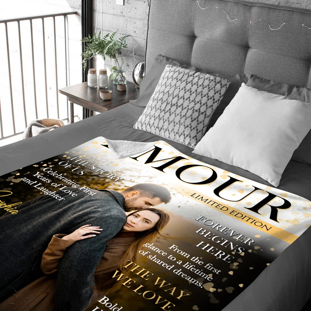 Personalized Amour Magazine Cover, Custom Couple Newspaper Blanket, Romantic Love Story Gift - Image 3