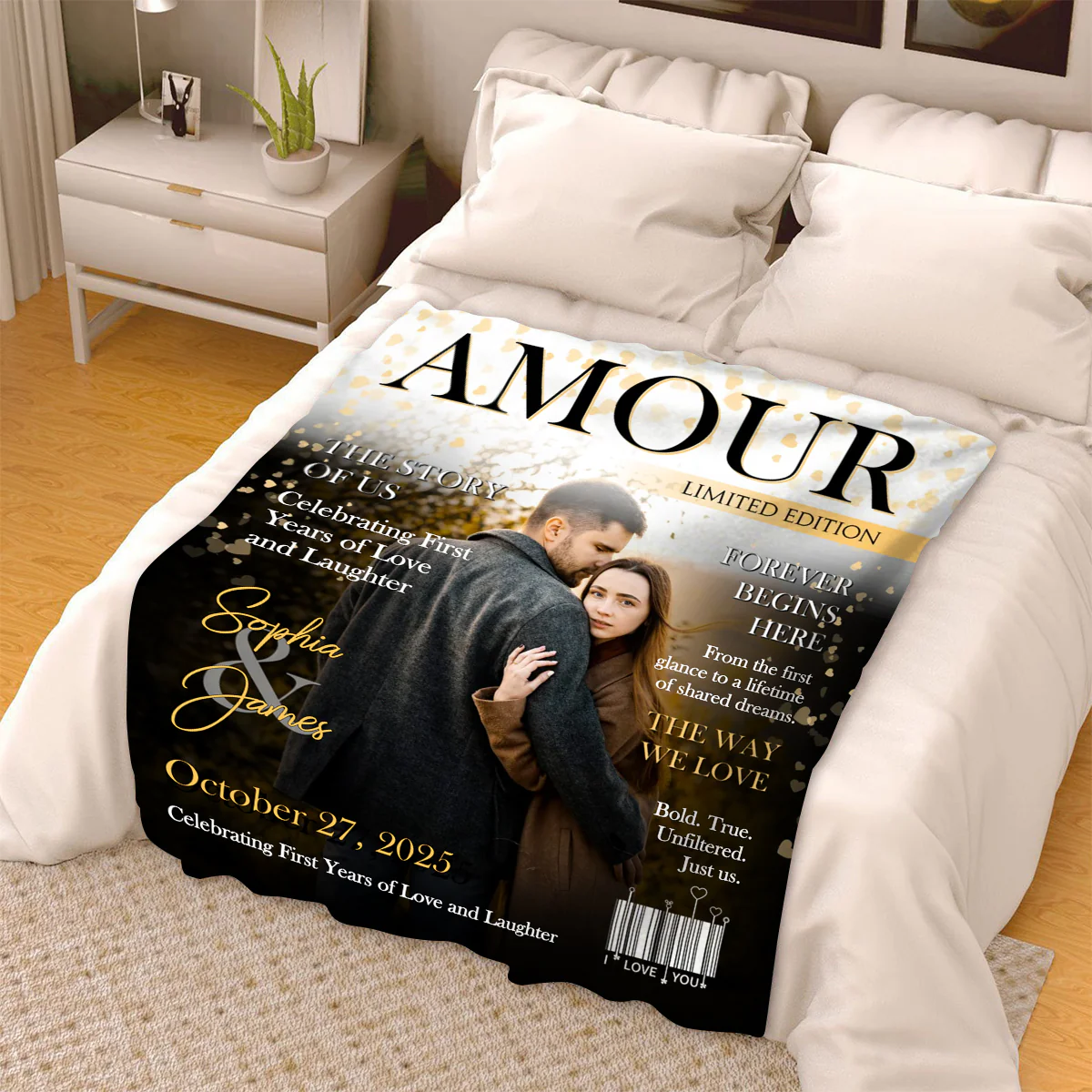 Personalized Amour Magazine Cover, Custom Couple Newspaper Blanket, Romantic Love Story Gift - Image 5
