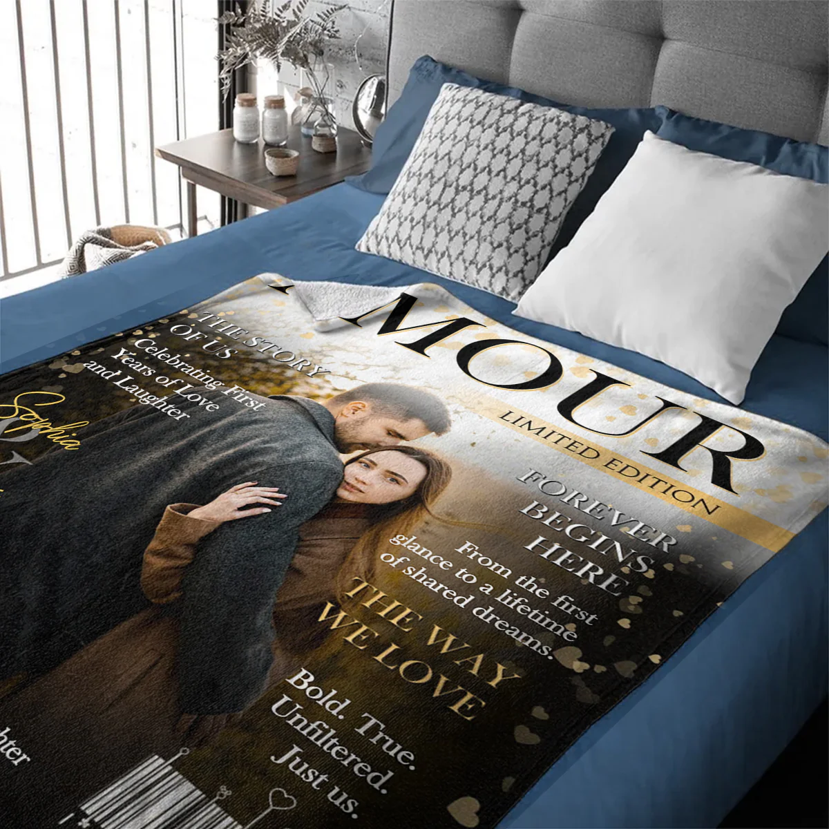 Personalized Amour Magazine Cover, Custom Couple Newspaper Blanket, Romantic Love Story Gift - Image 6