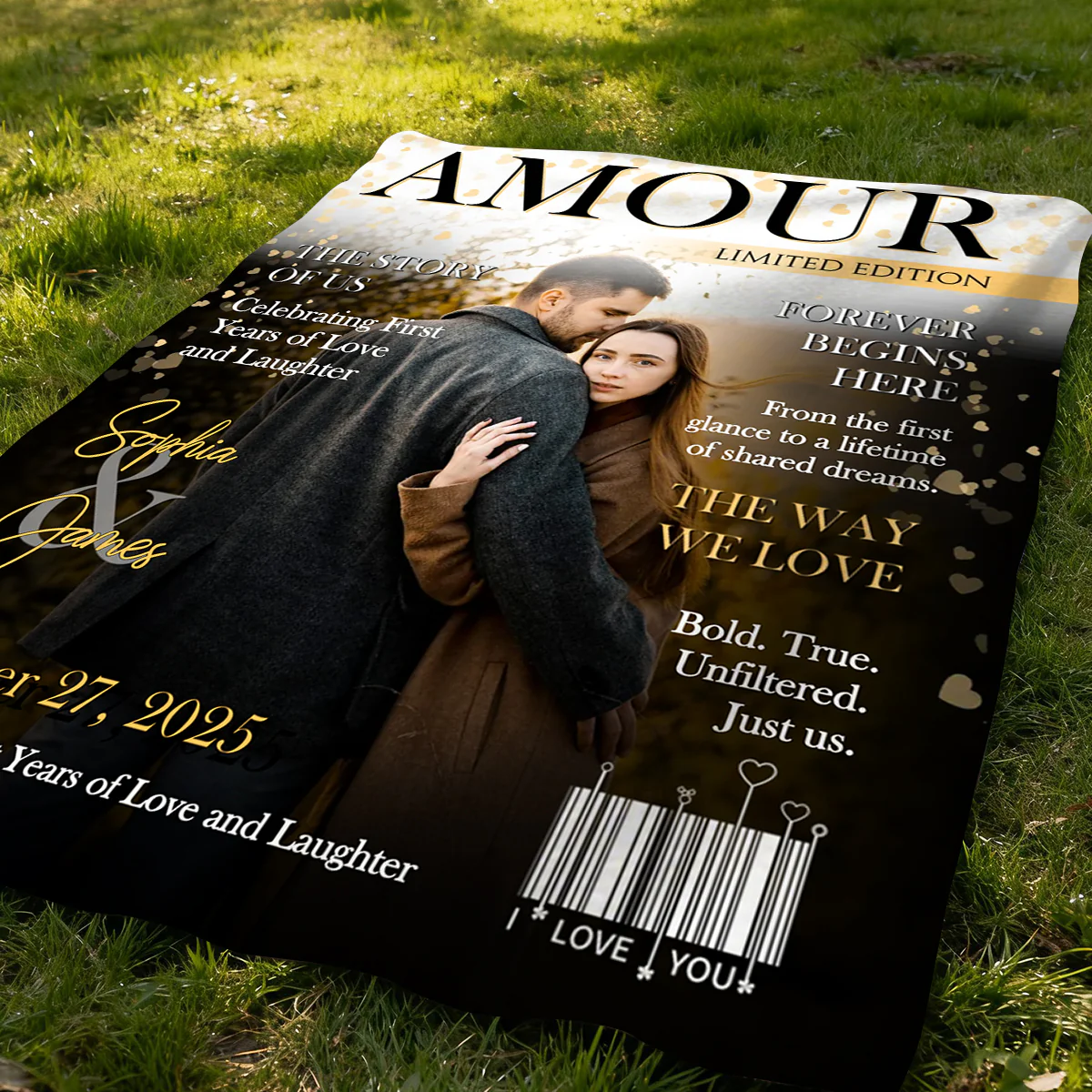 Personalized Amour Magazine Cover, Custom Couple Newspaper Blanket, Romantic Love Story Gift - Image 7