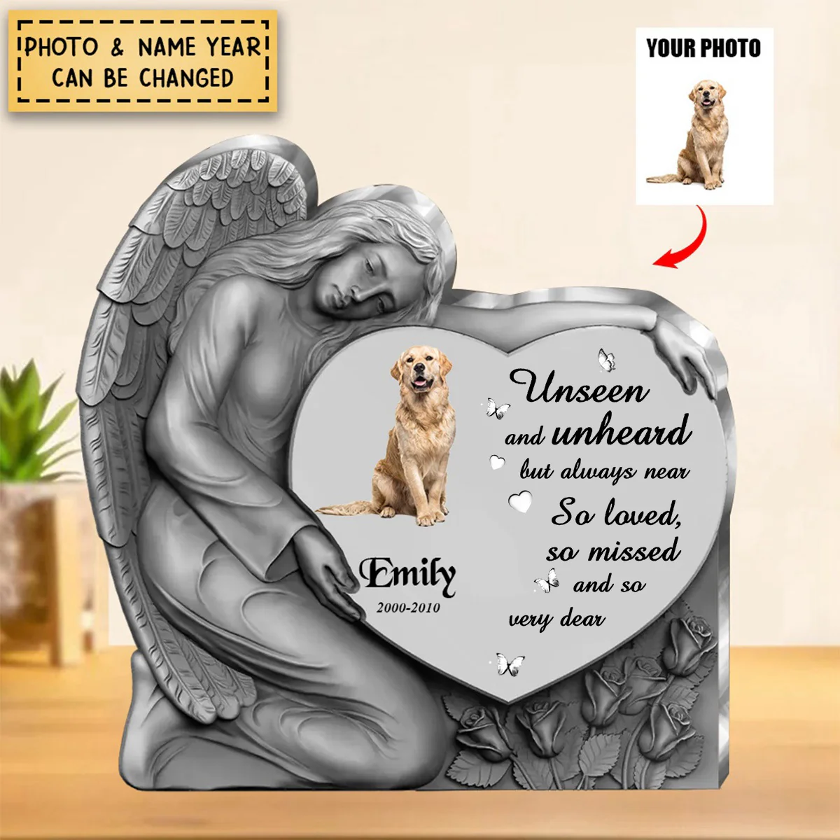 Personalized Angel Heart Memorial Acrylic Plaque - Image 3