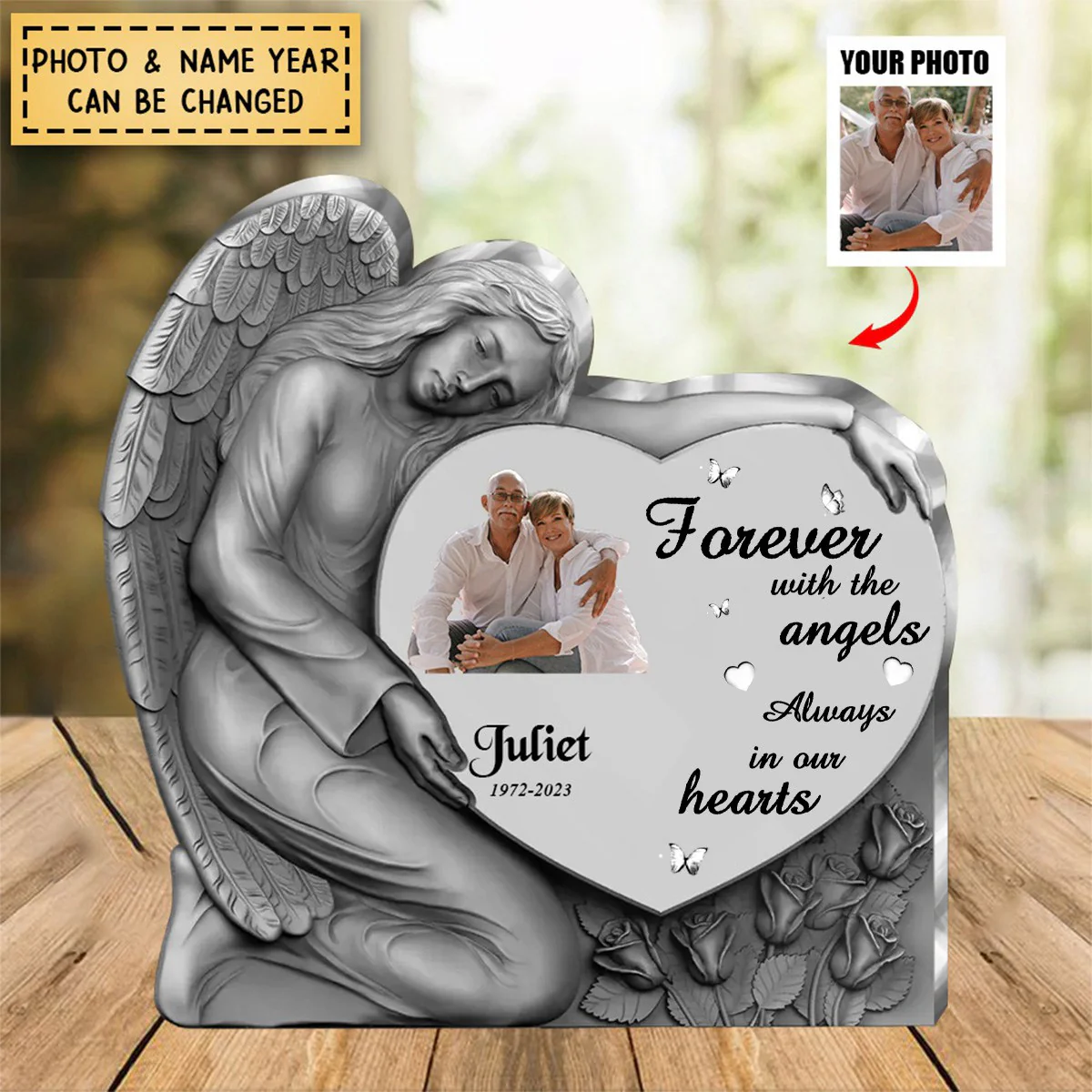 Personalized Angel Heart Memorial Acrylic Plaque - Image 4