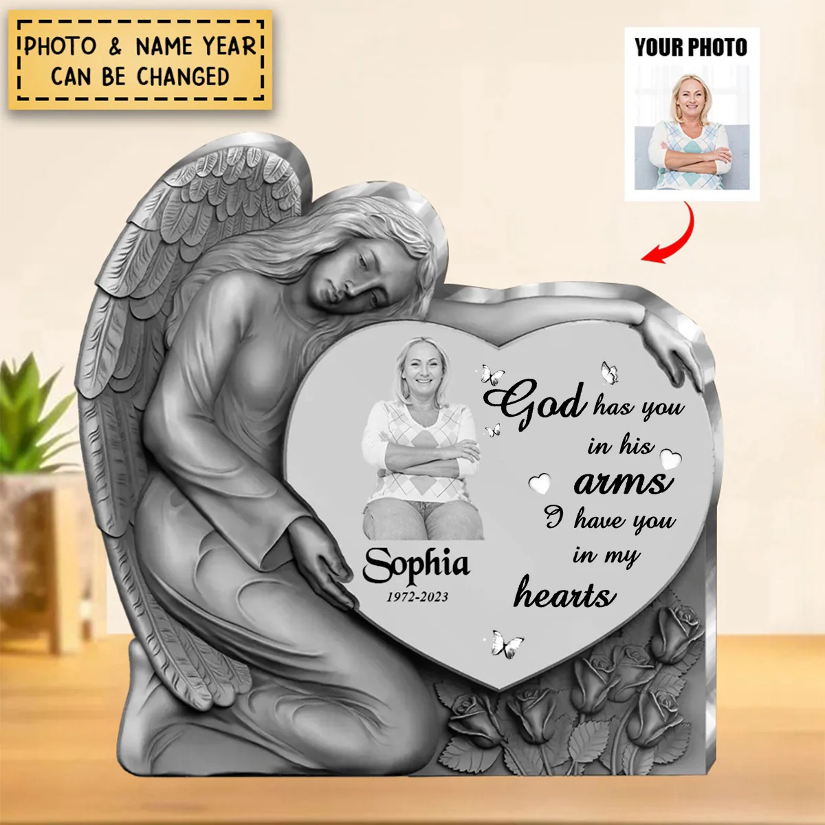 Personalized Angel Heart Memorial Acrylic Plaque - Image 6