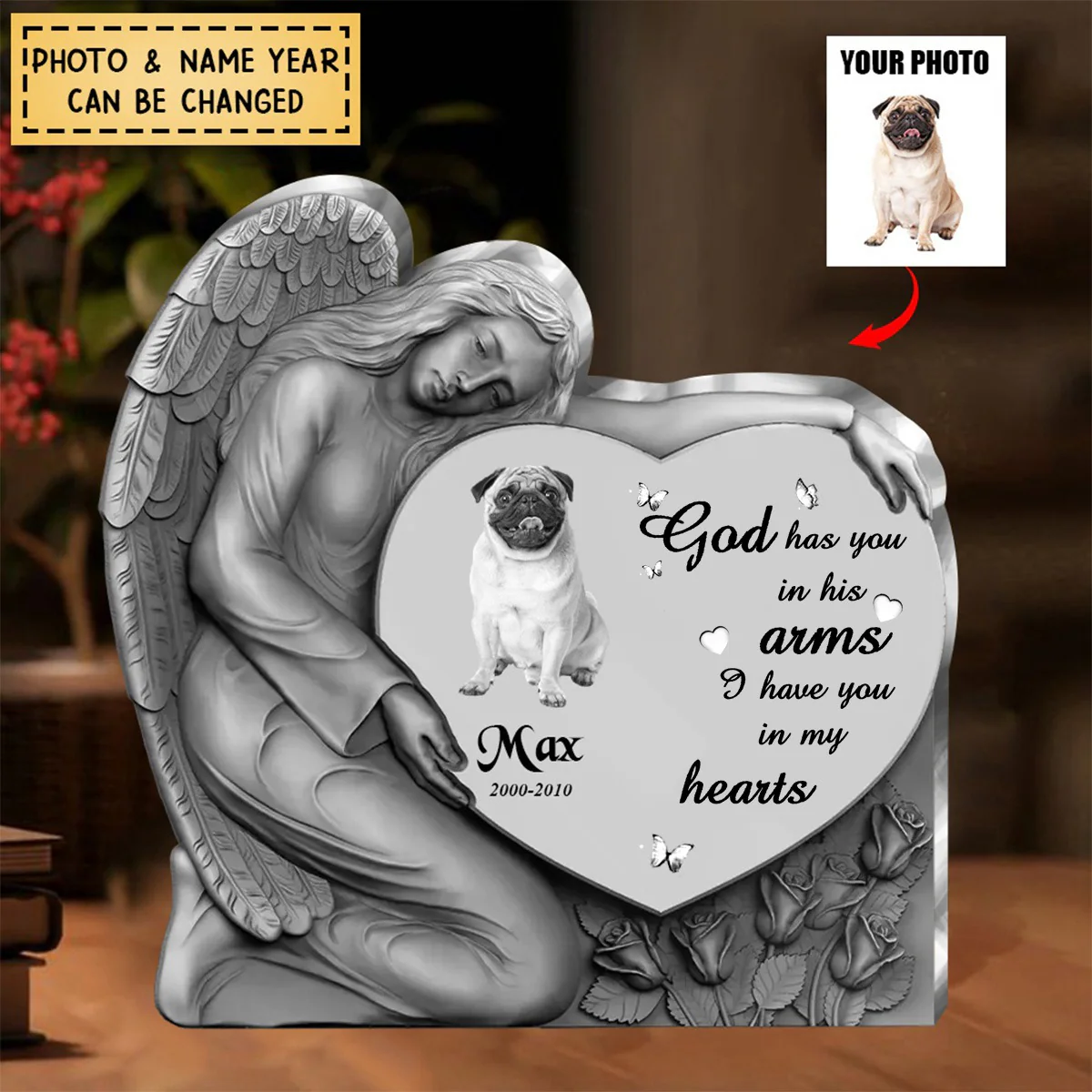 Personalized Angel Heart Memorial Acrylic Plaque - Image 7