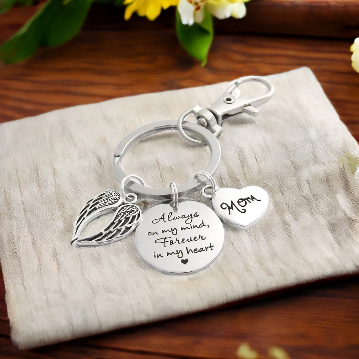 Personalized Angel Wings Memorial keychain Sympathy Gift - Image 2