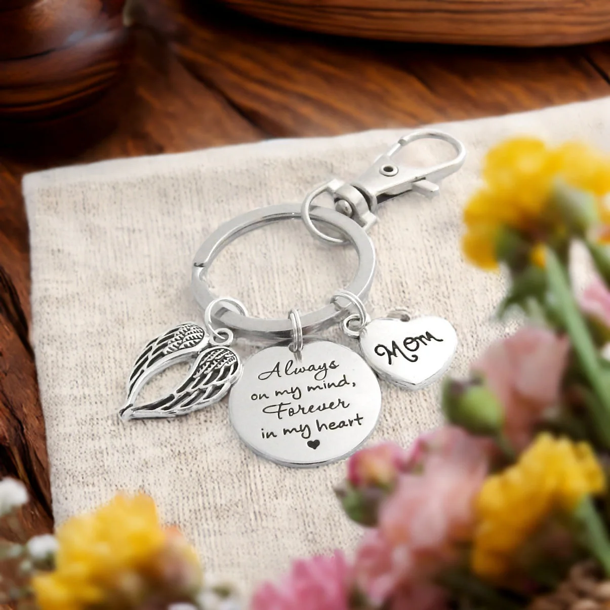 Personalized Angel Wings Memorial keychain Sympathy Gift - Image 3