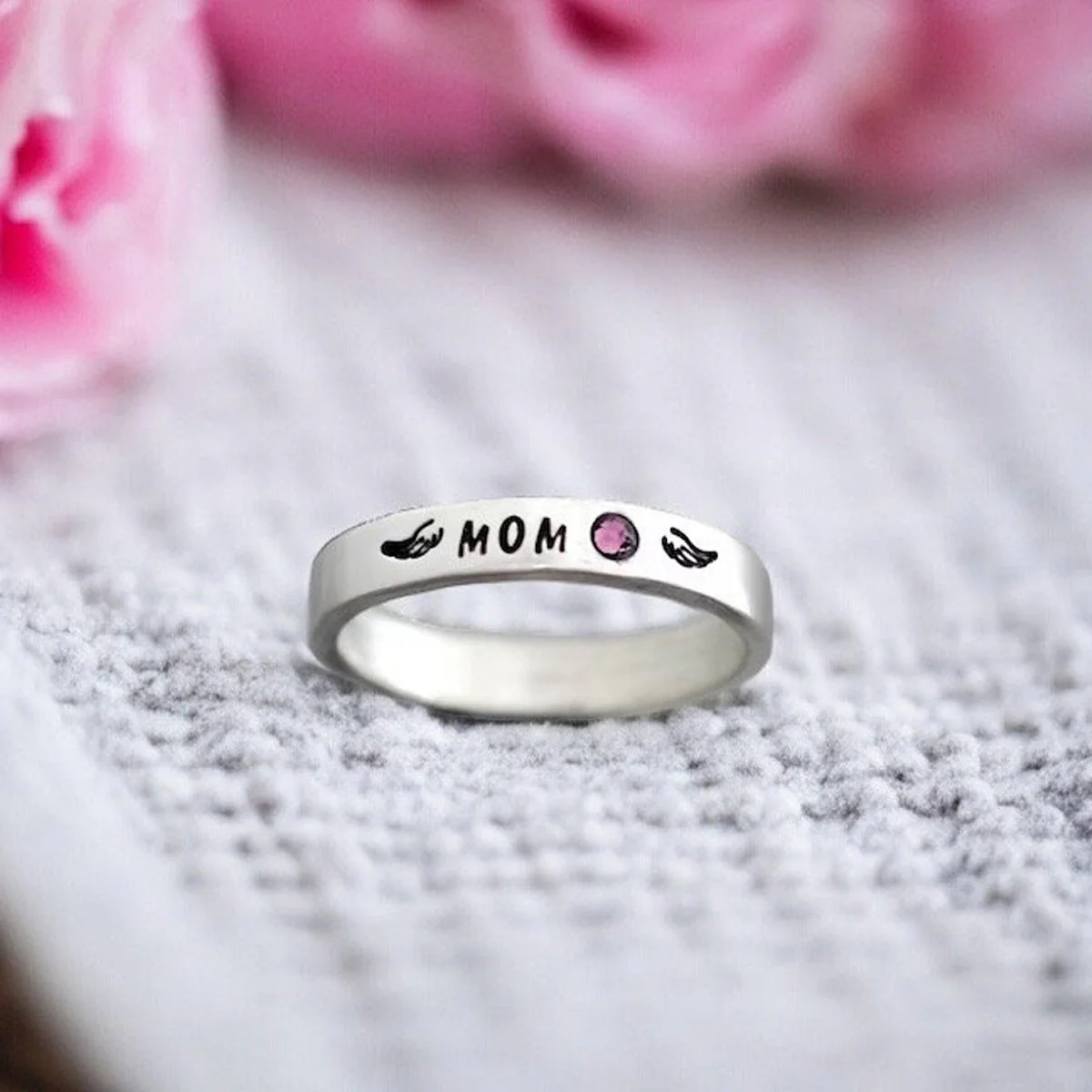 Personalized Angel Wings Memorial Stone Ring - Image 6