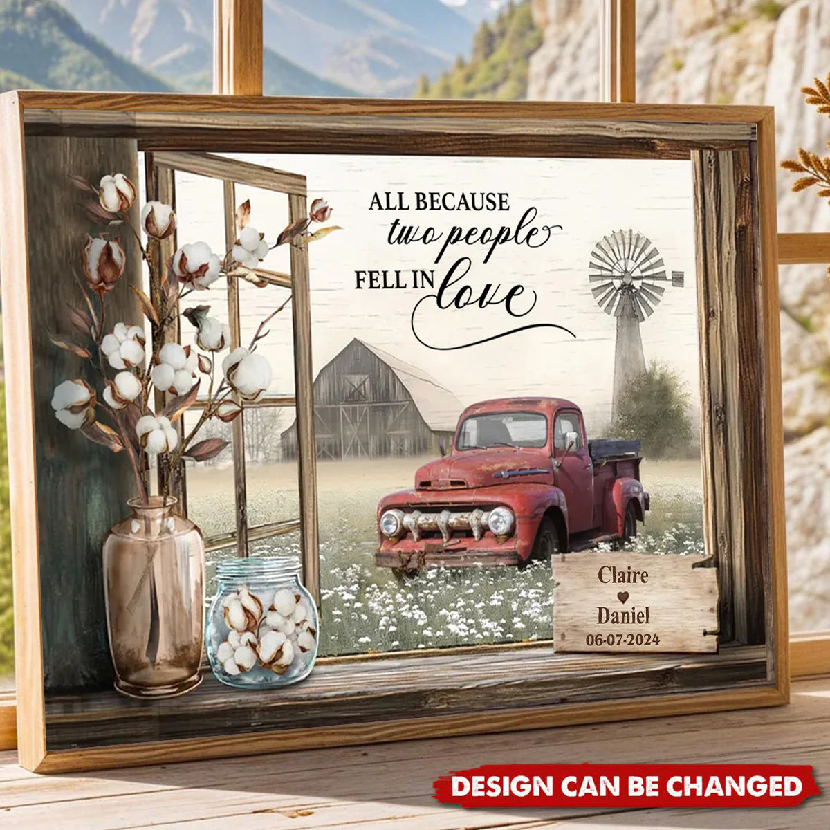 Personalized Anniversary Gift For Couples Floral Farm Truck Poster Wall Art - Image 3