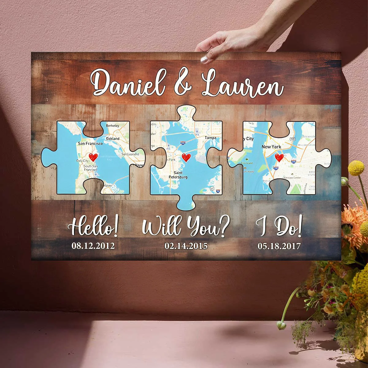 Personalized Couple Anniversary Gift, Wood Pallet Style - Map Poster - Image 2