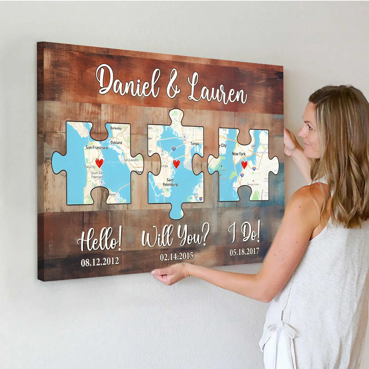 Personalized Couple Anniversary Gift, Wood Pallet Style - Map Poster - Image 3