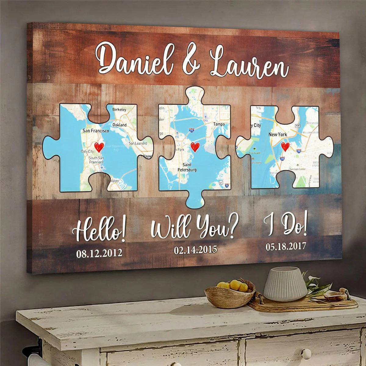 Personalized Couple Anniversary Gift, Wood Pallet Style - Map Poster - Image 4