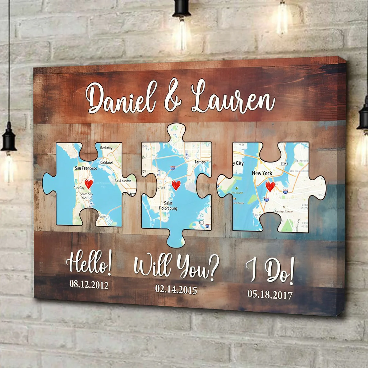 Personalized Couple Anniversary Gift, Wood Pallet Style - Map Poster - Image 5