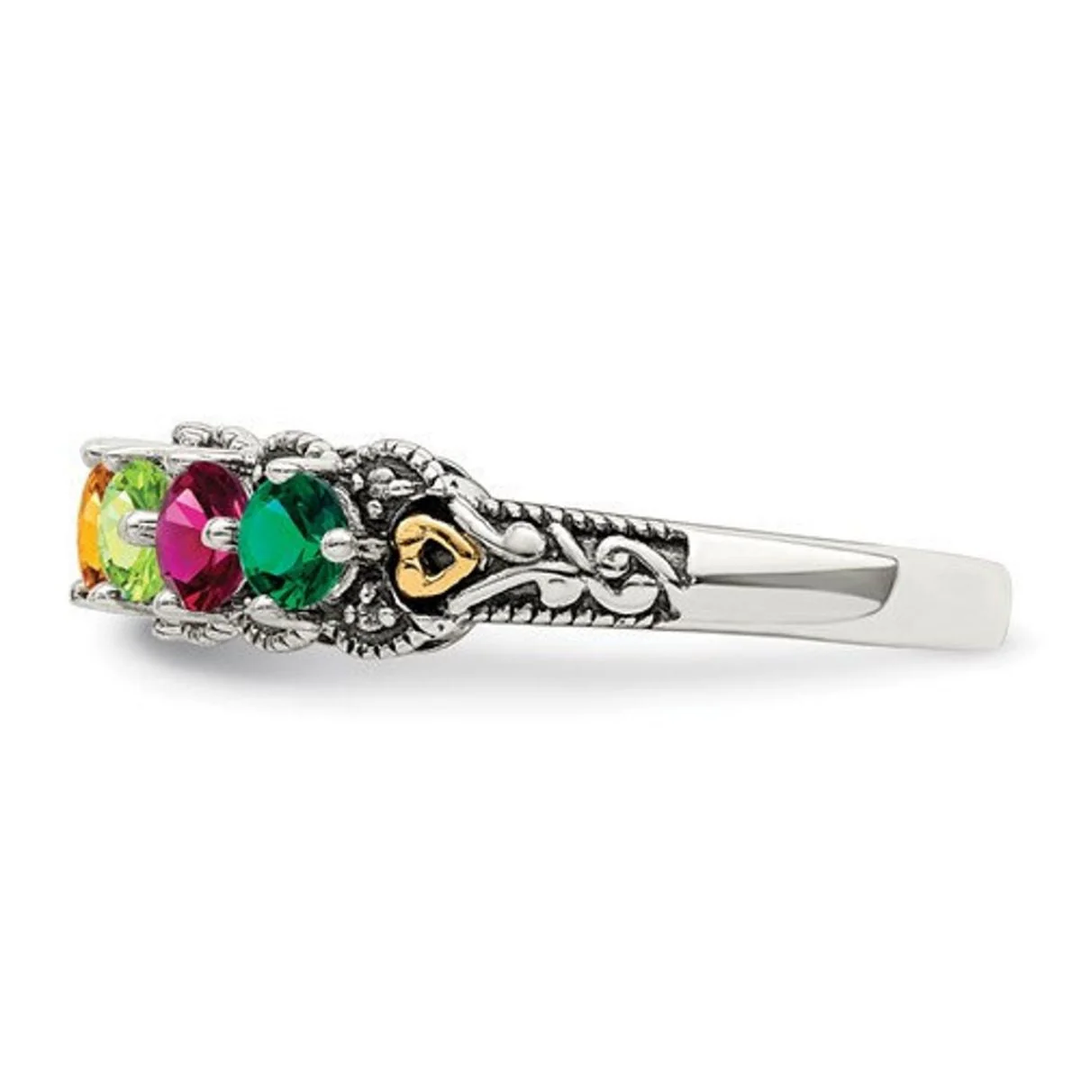 Personalized Antiqued Diamond accent Mother's Birthstone Ring 2 - 5 Stones - Image 10