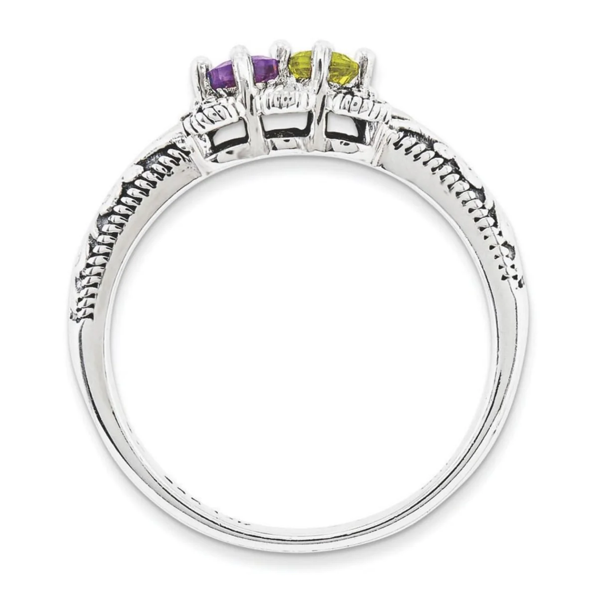 Personalized Antiqued Diamond accent Mother's Birthstone Ring 2 - 5 Stones - Image 12