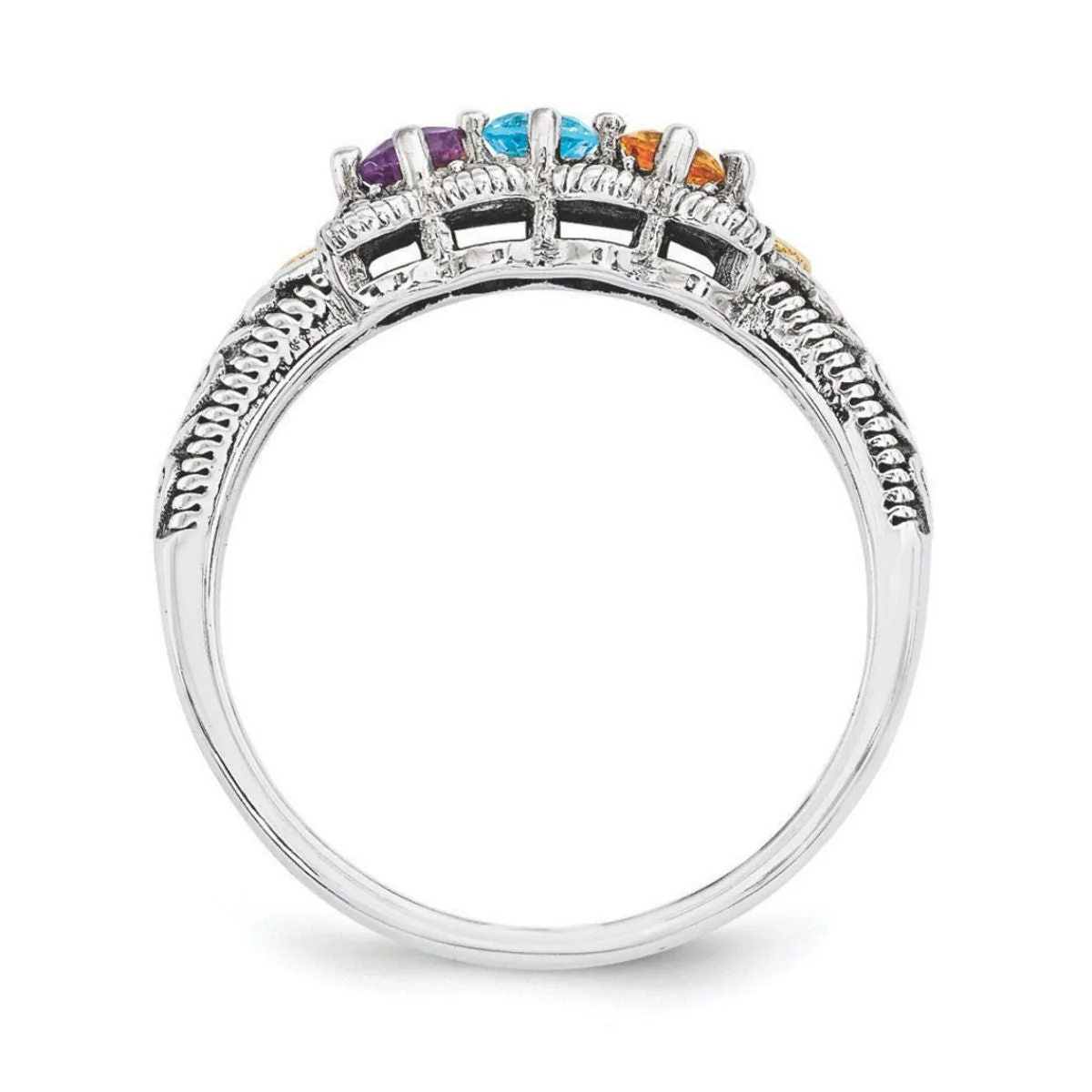 Personalized Antiqued Diamond accent Mother's Birthstone Ring 2 - 5 Stones - Image 13