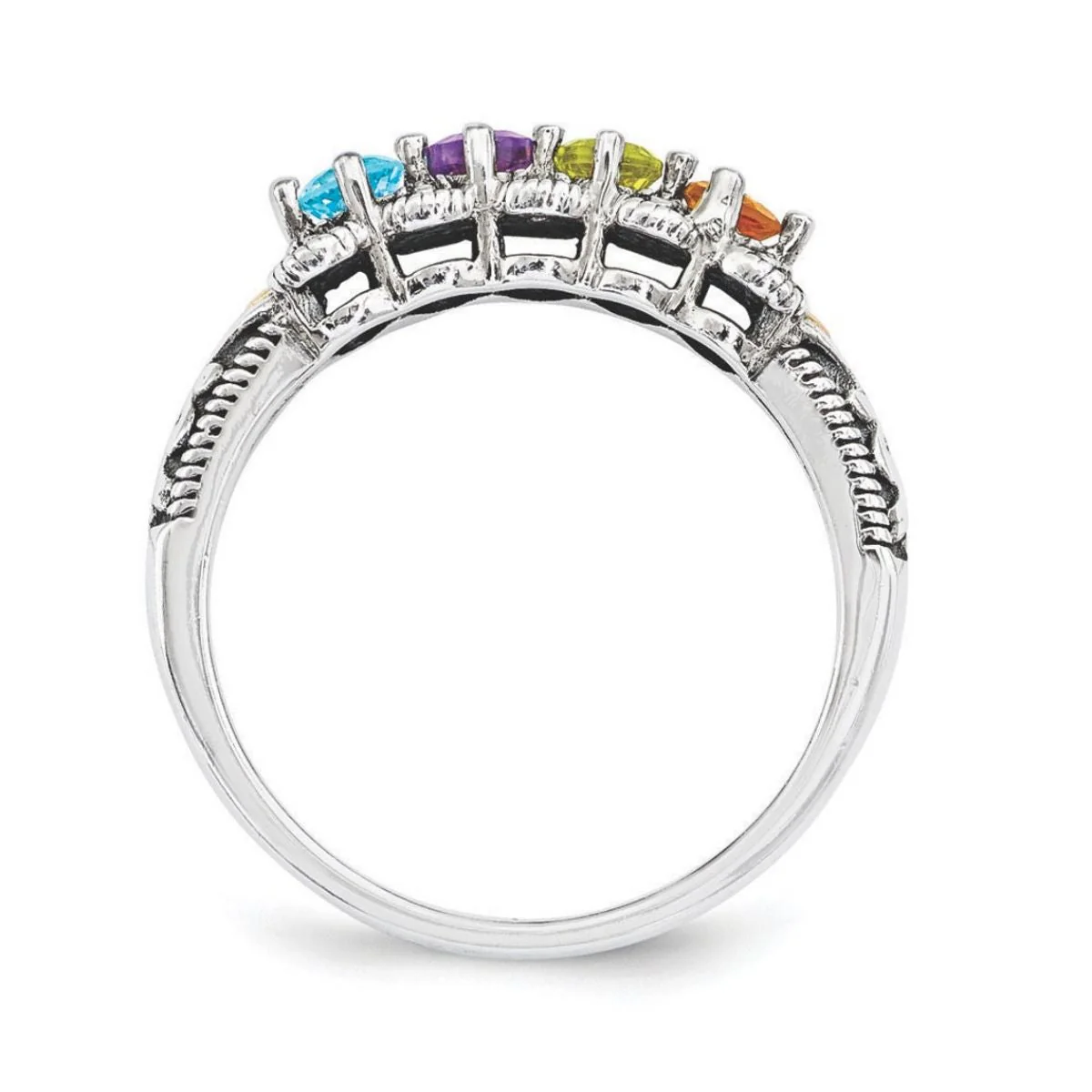 Personalized Antiqued Diamond accent Mother's Birthstone Ring 2 - 5 Stones - Image 14