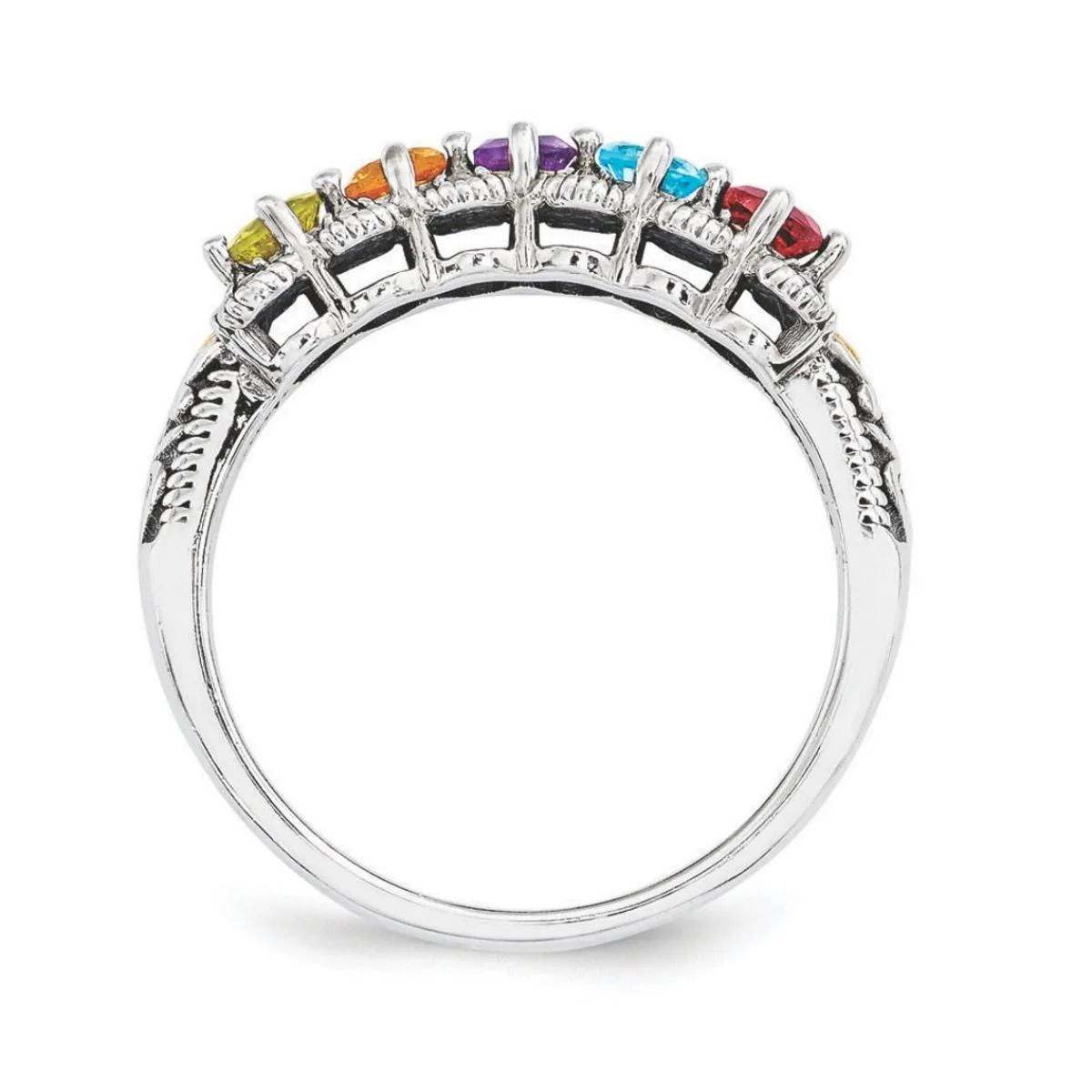 Personalized Antiqued Diamond accent Mother's Birthstone Ring 2 - 5 Stones - Image 5