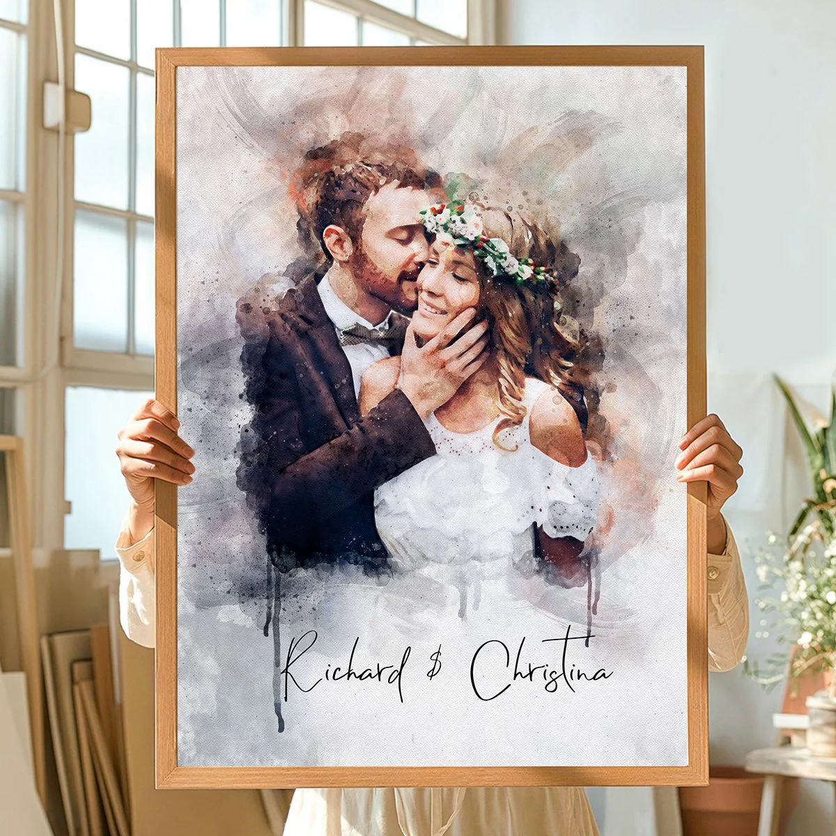 Personalized Art Print from Photo, Couple Watercolor Portrait Gift for Wedding Anniversary Engagement - Image 3