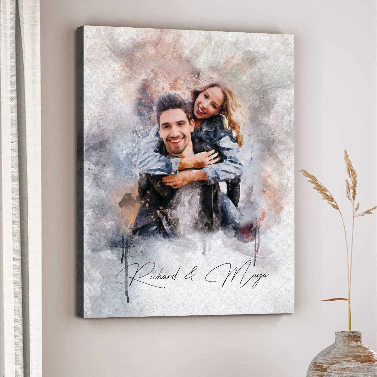 Personalized Art Print from Photo, Couple Watercolor Portrait Gift for Wedding Anniversary Engagement - Image 4