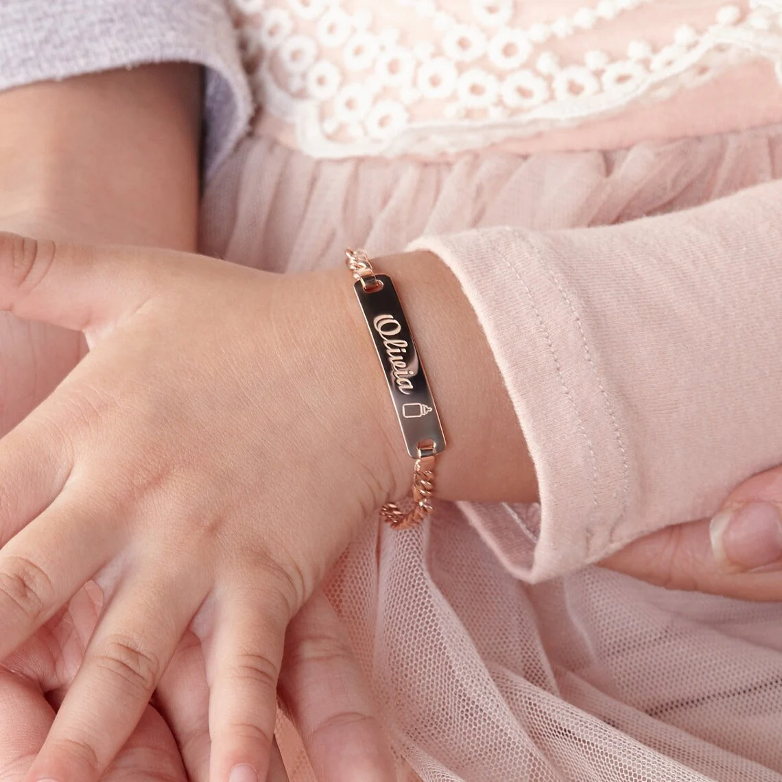 Personalized Baby Name and Birthstone Bracelet - Image 7