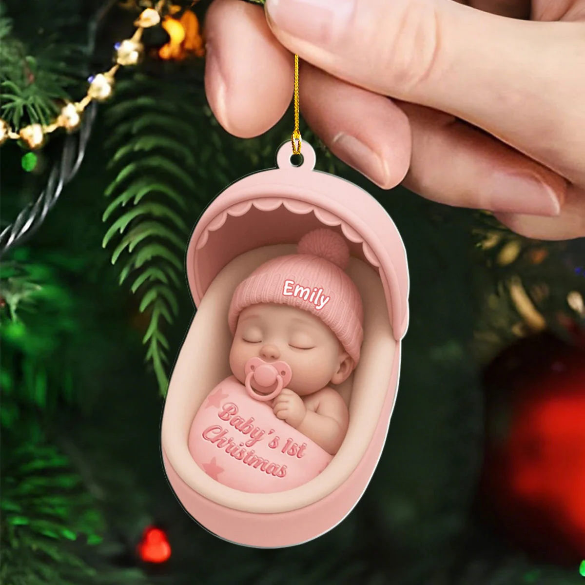 Personalized Baby's 1st Christmas Cradle Acrylic Ornament - Image 2
