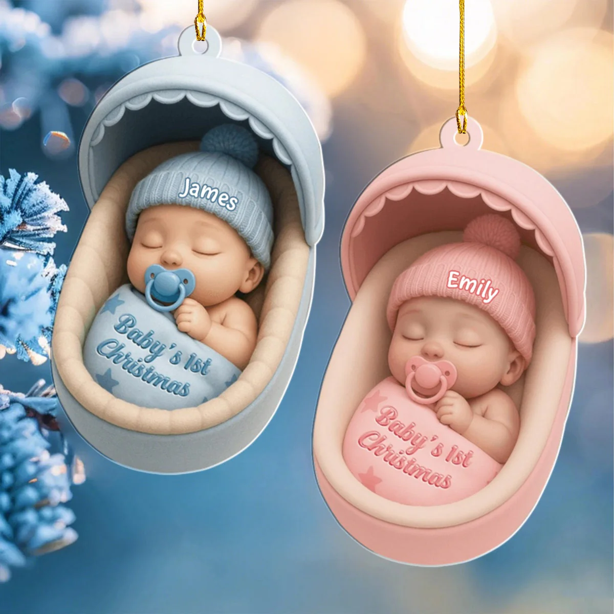 Personalized Baby's 1st Christmas Cradle Acrylic Ornament - Image 3