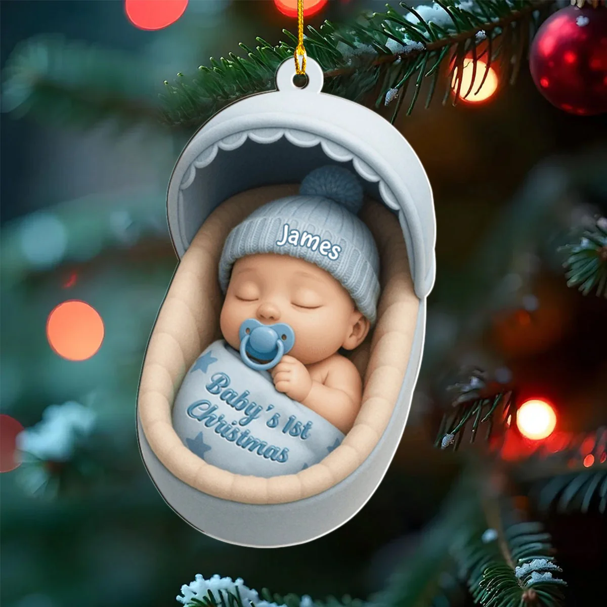 Personalized Baby's 1st Christmas Cradle Acrylic Ornament - Image 4