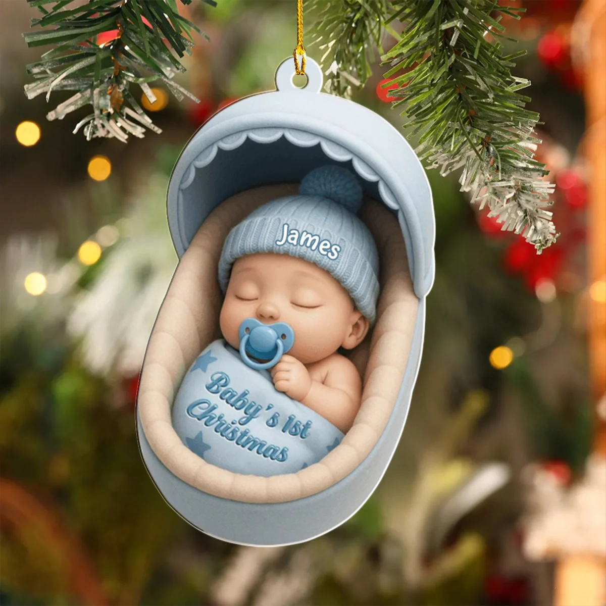 Personalized Baby's 1st Christmas Cradle Acrylic Ornament - Image 5