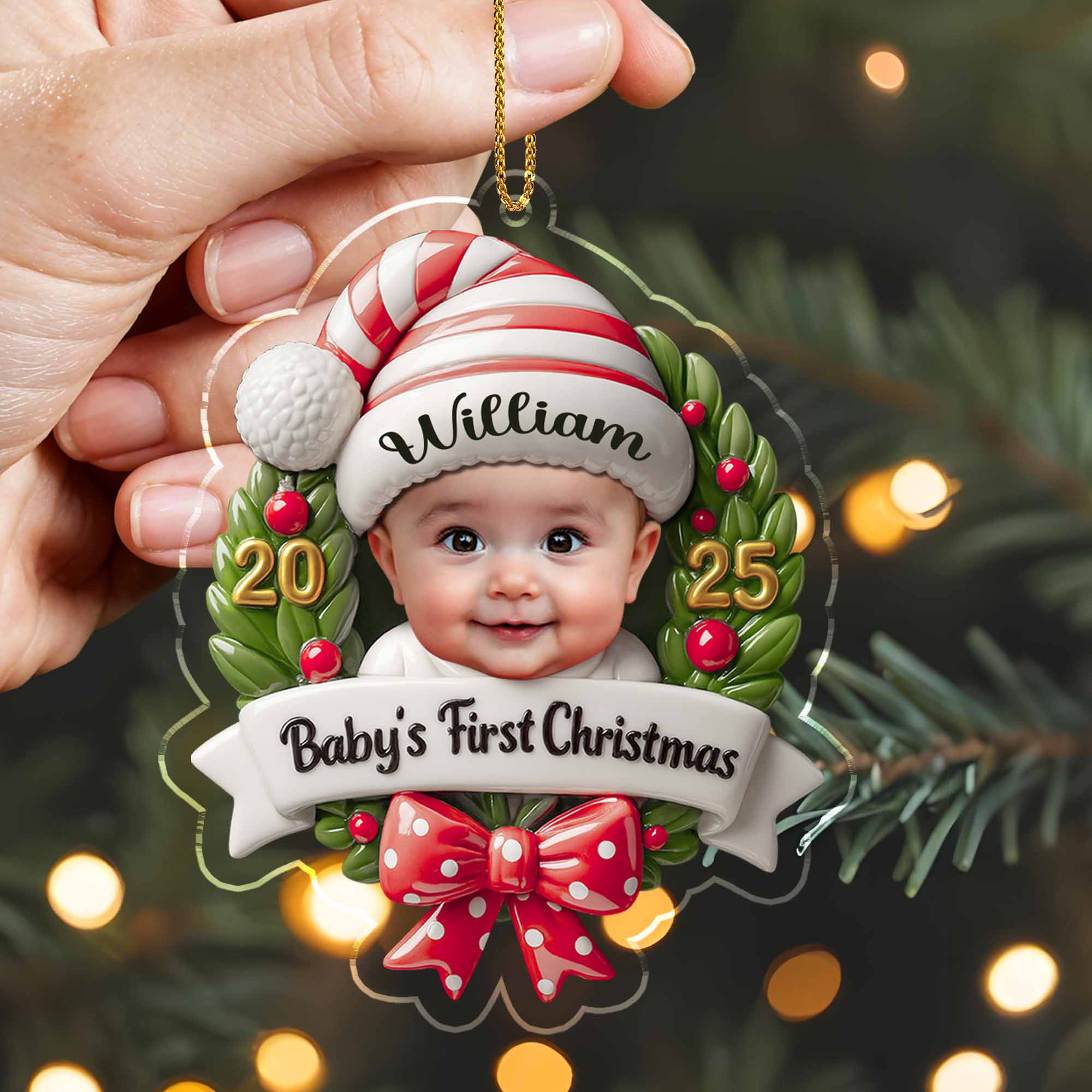 Personalized Baby's First Christmas Baby and Christmas Wreath Ornament - Image 5