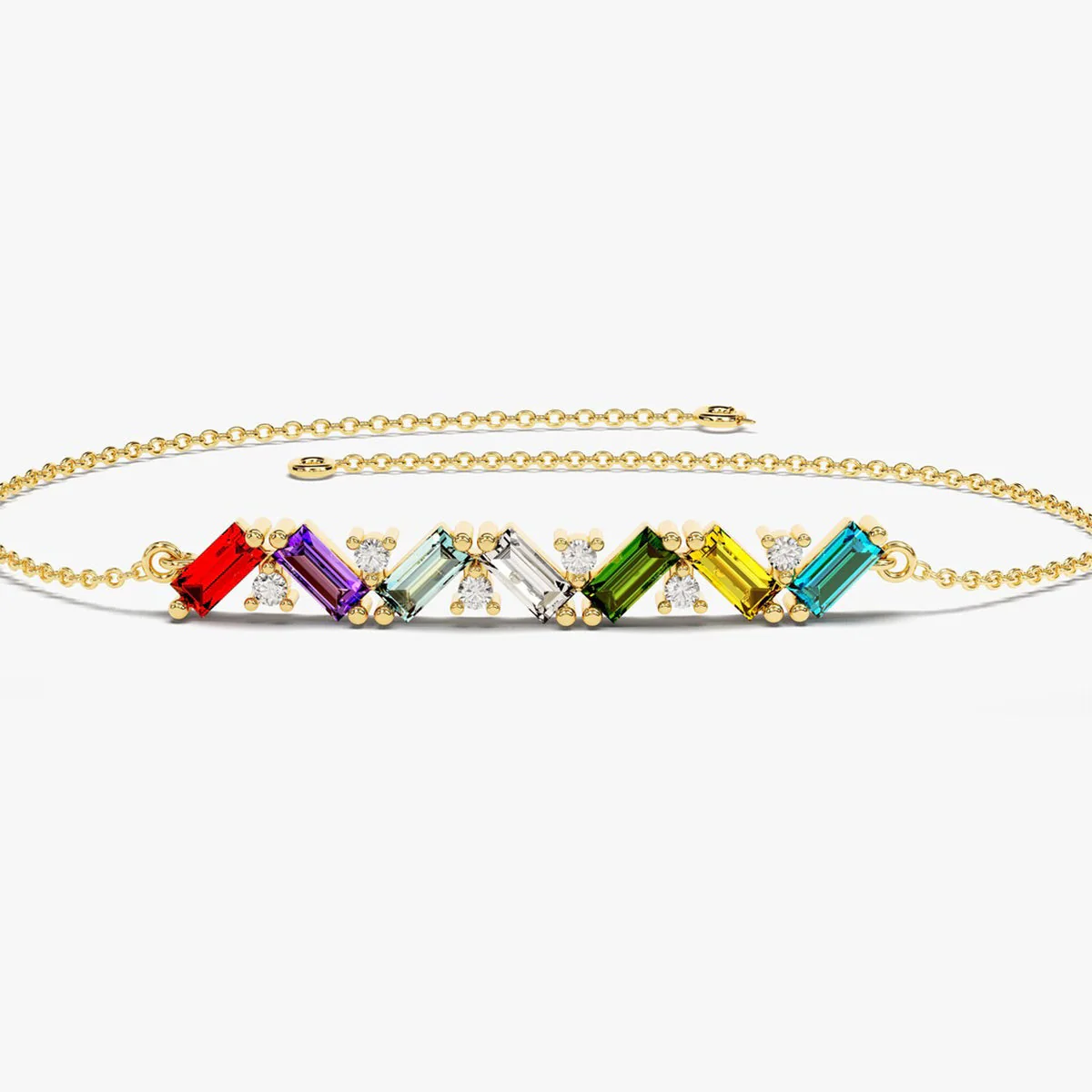 Personalized Baguette Cut Family Grandma Mom Birthstone Bracelet - Image 10