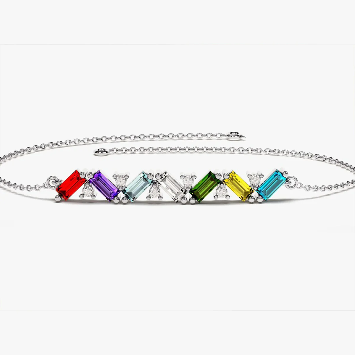 Personalized Baguette Cut Family Grandma Mom Birthstone Bracelet - Image 11