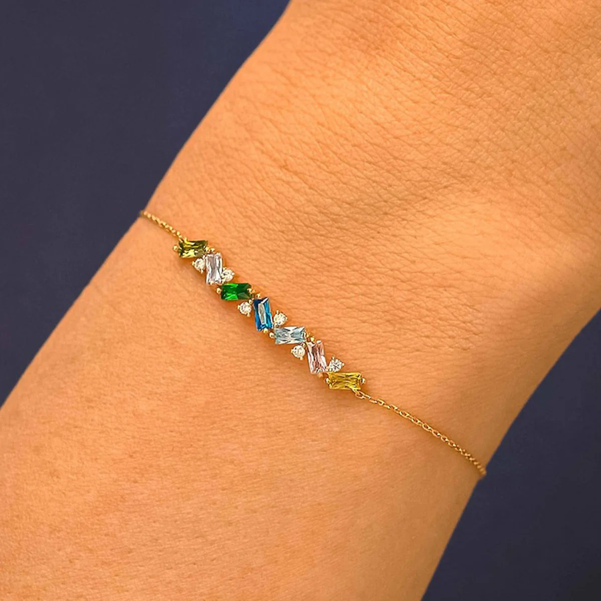 Personalized Baguette Cut Family Grandma Mom Birthstone Bracelet - Image 4