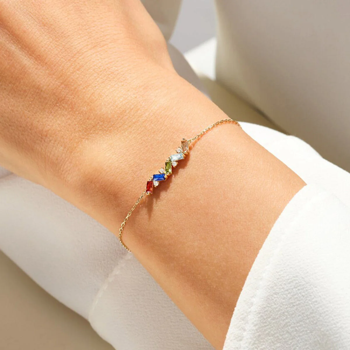Personalized Baguette Cut Family Grandma Mom Birthstone Bracelet - Image 6