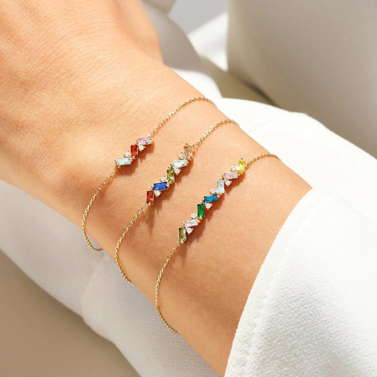 Personalized Baguette Cut Family Grandma Mom Birthstone Bracelet - Image 8