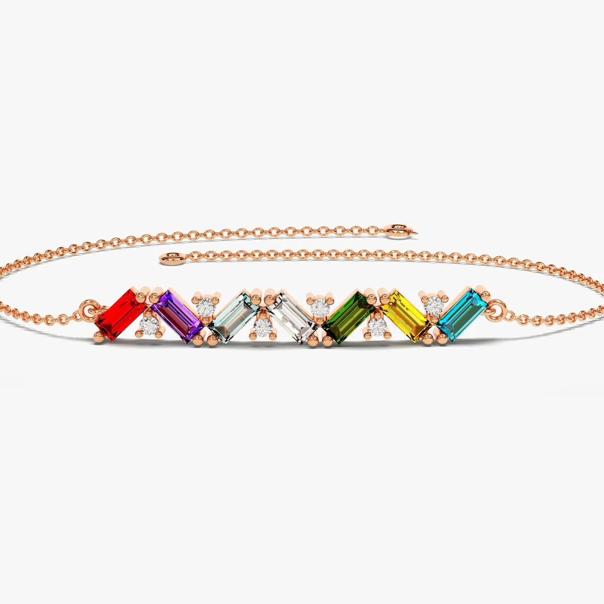 Personalized Baguette Cut Family Grandma Mom Birthstone Bracelet - Image 9