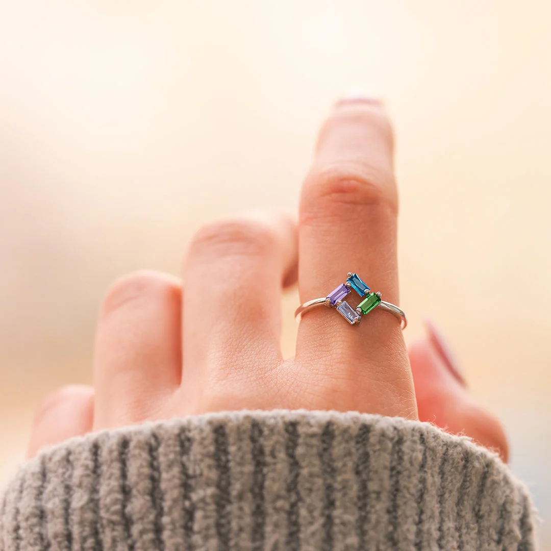 Personalized Baguette Mothers 3-6 Birthstones Family 925 Sliver Ring - Image 11