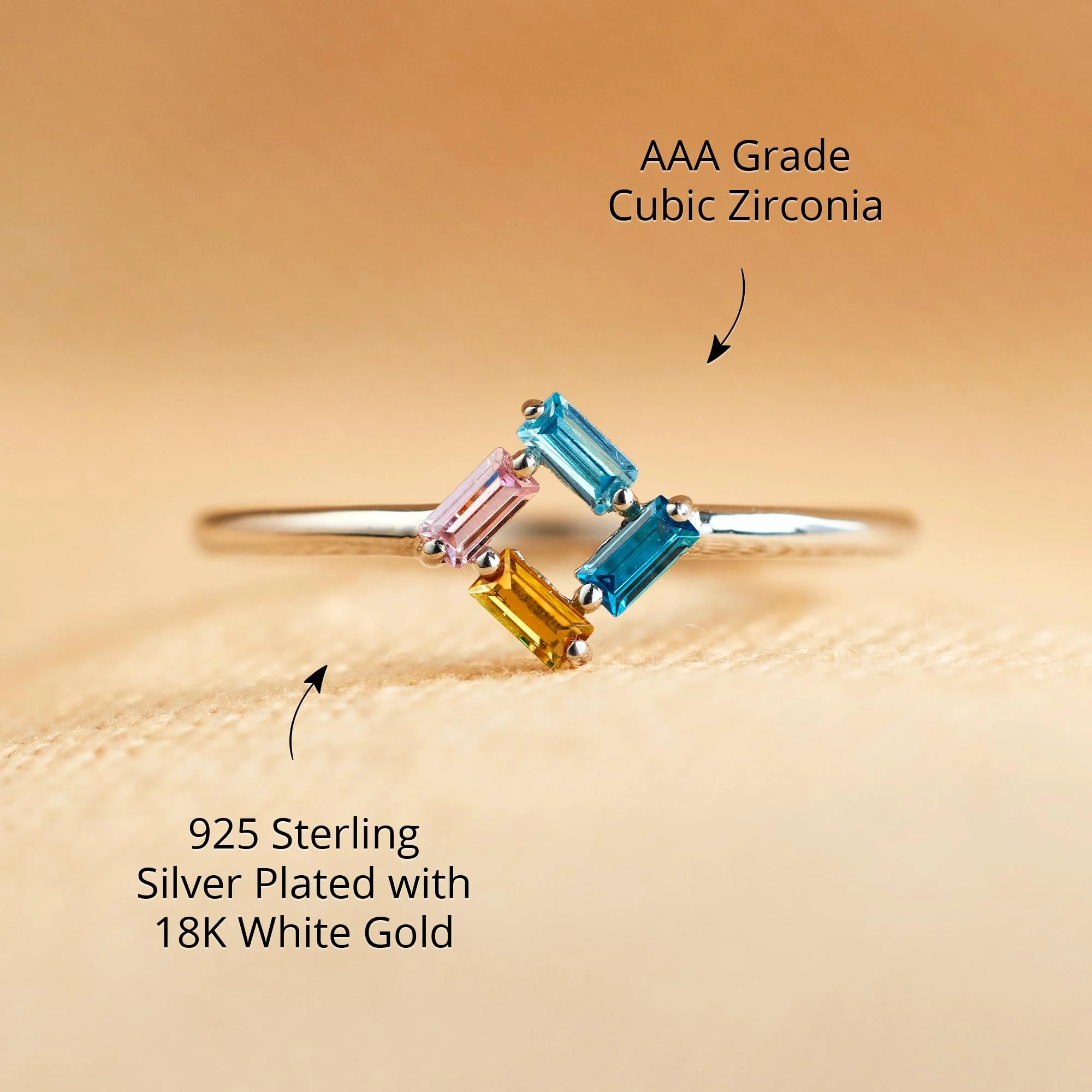 Personalized Baguette Mothers 3-6 Birthstones Family 925 Sliver Ring - Image 3