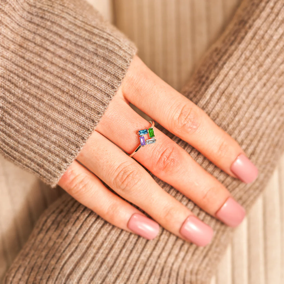 Personalized Baguette Mothers 3-6 Birthstones Family 925 Sliver Ring - Image 7