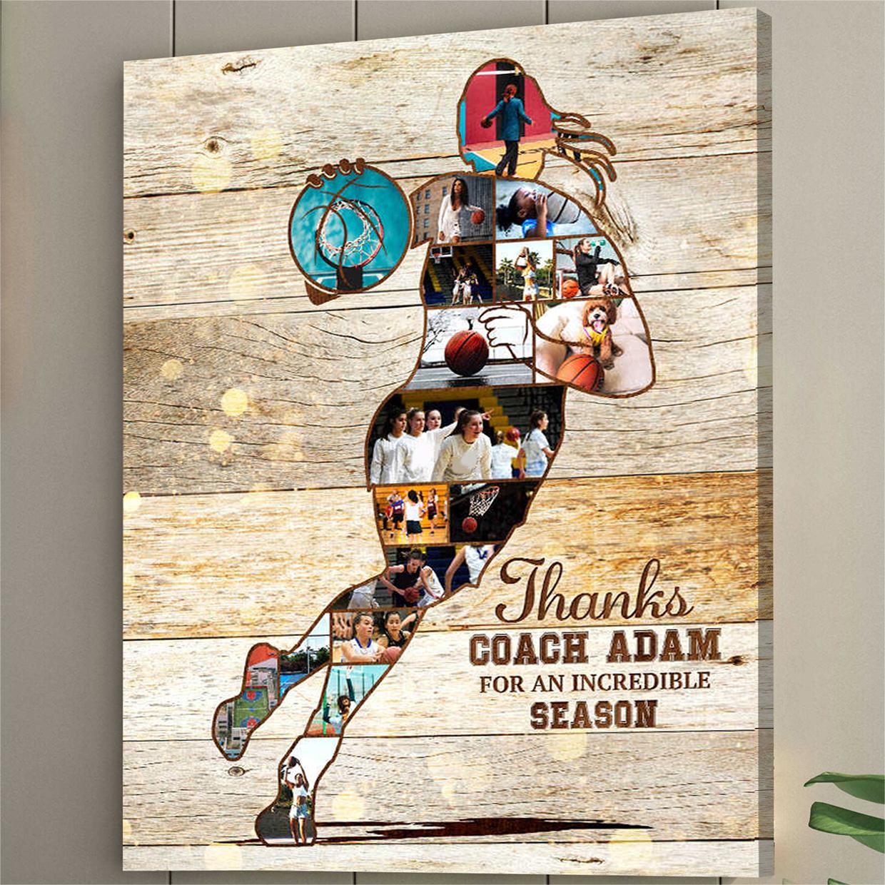 Personalized Basketball Photos Collage Canvas Gift For Coach - Girl Boy Basketball Player - Image 4