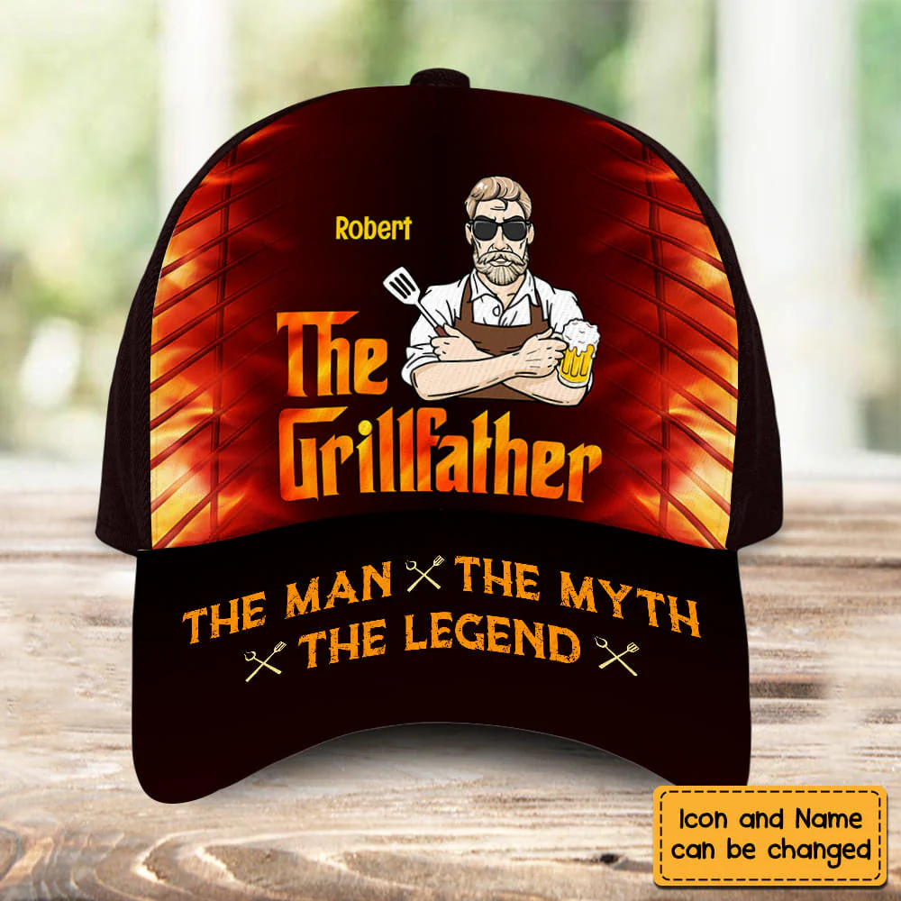 Personalized BBQ The Grillfather Dad Cap - Image 2